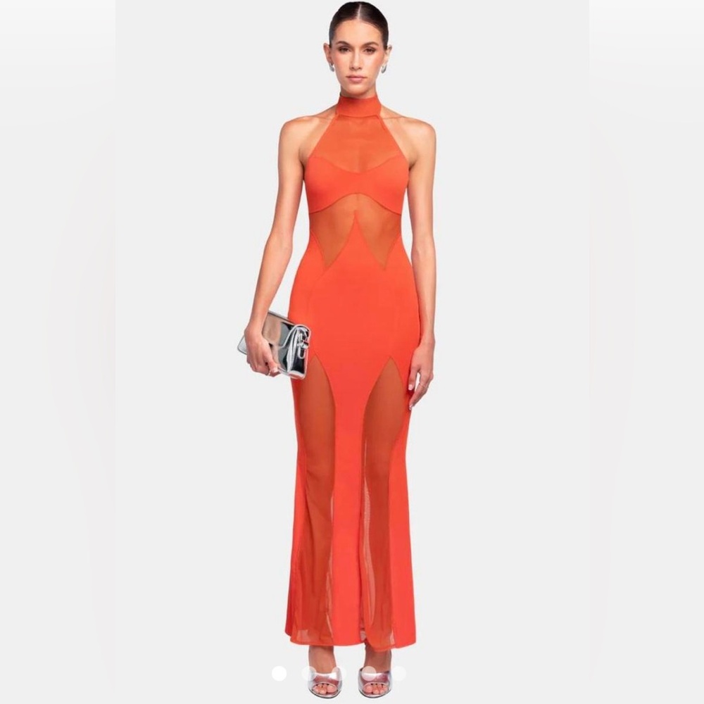 OW Collection Siena Halter Maxi Dress – Orange, Size M (New with Tags)